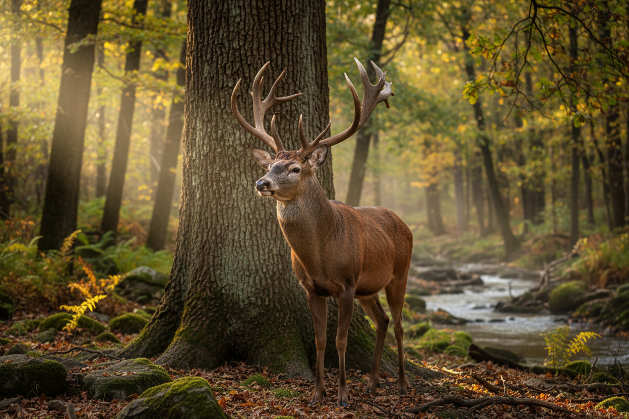 buck next to tree